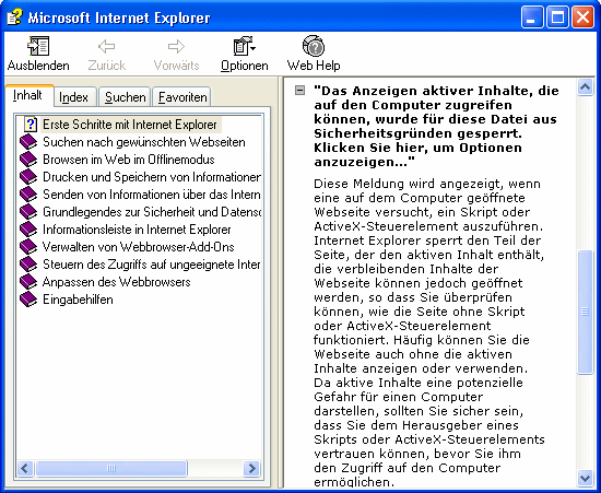 XP Servicepack 2 sperrt Inhalte auf der eigenen Harddisk
Als nächstes lese ich die Belehrung von Microsoft wie gefährlich die Inhalte meiner Harddisk sein können. Ich muss von nun an ausdrücklich jedesmal bestätigen, wenn ich das möchte.