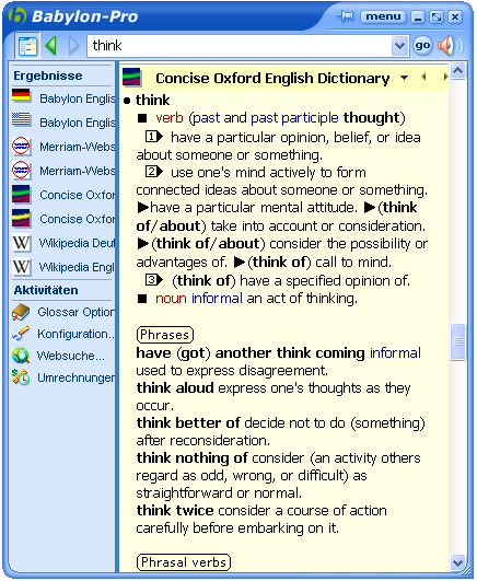 Oxford Dictionary
Über 240.000 Definitionen mit über 365.000 Synonymen und Antonymen. 30 Tage freier Test zusammen mit , der Integrationssoftware für Wörterbücher.