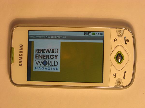 Office Suite Viewer beim PDF Test 3
Titelseite Renewable Energy World November 2009: Softwaretest PDF Reader auf Android: Nur das Logo wird dargestellt, das Titelbild fehlt..