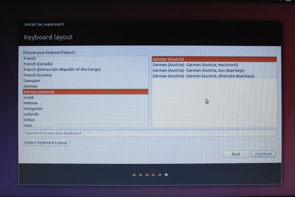 Installation Linux Ubuntu - Teil 2
Die Harddisk kann automatisch oder manuell eingeteilt werden. Die Sprache für die Installation kann aus sehr vielen verschiedenen Sprachen ausgewählt werden.
Bild 4