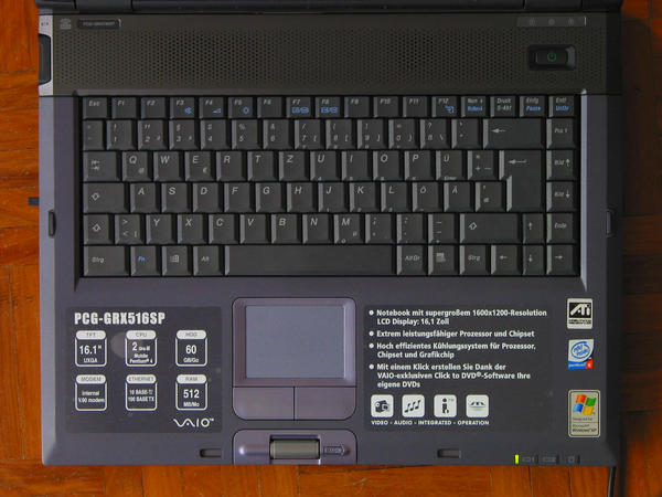 Laptop Sony PCG GRX-516-SP Test - Foto Tastatur
Photo von der Tastatur. Testbericht über Sony PCG GRX516SP. mobile P4 mit 512 MB RAM. Weitere Testberichte